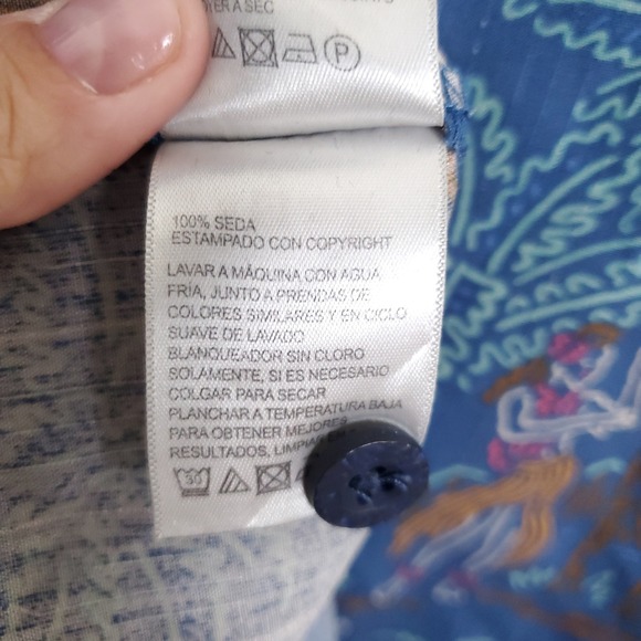 Tommy Bahama Silk Hawaiian Button Up Shirt Mens XL Blue Palm Tree Hula Dancer - Picture 10 of 16